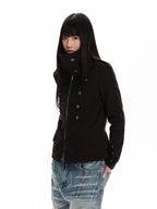 Double Breasted Scarf Collar Cropped Jacket oliviroa オリヴィオラ