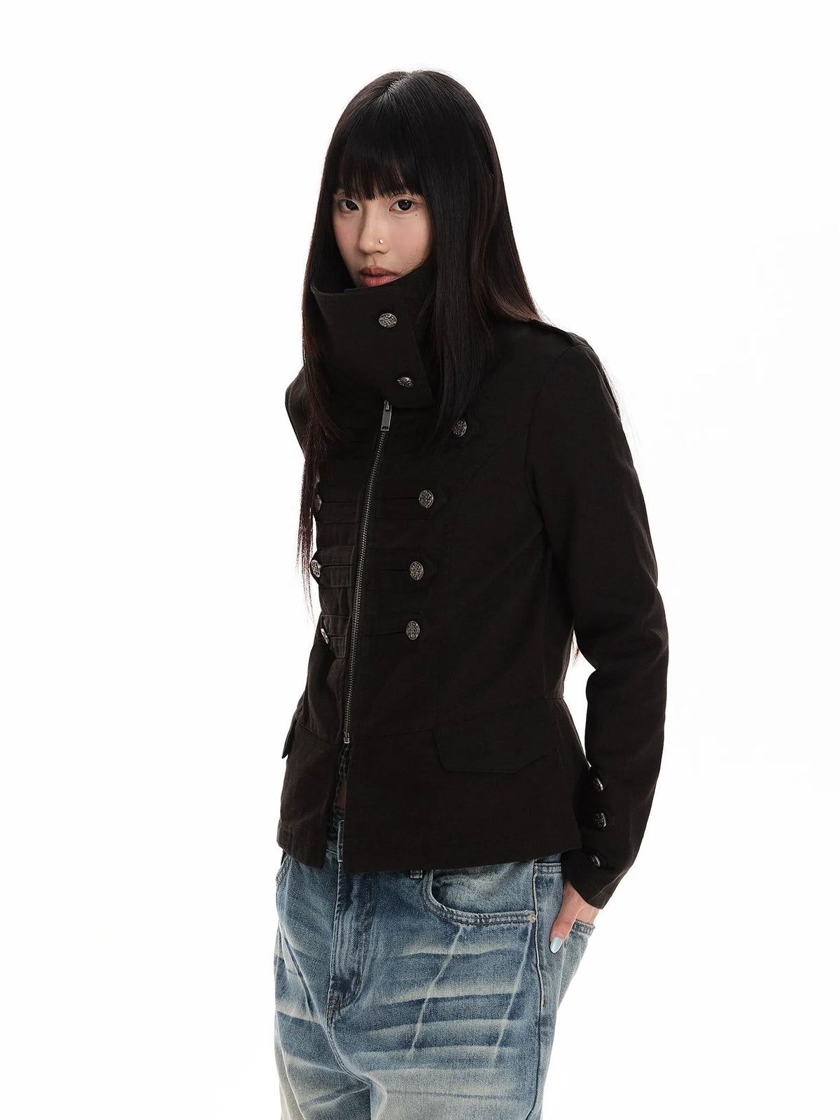 Double Breasted Scarf Collar Cropped Jacket oliviroa オリヴィオラ