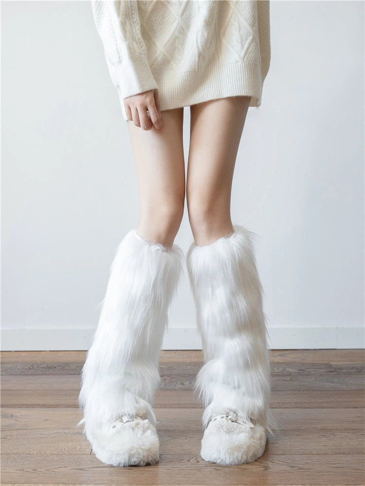 White Faux Fur Leg Warmers OLA059
