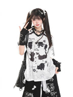 Cat Graphic V Neck T Shirt oliviroa オリヴィオラ