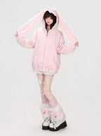 Lace Bunny Ear Bow Hooded Jacket OL2396