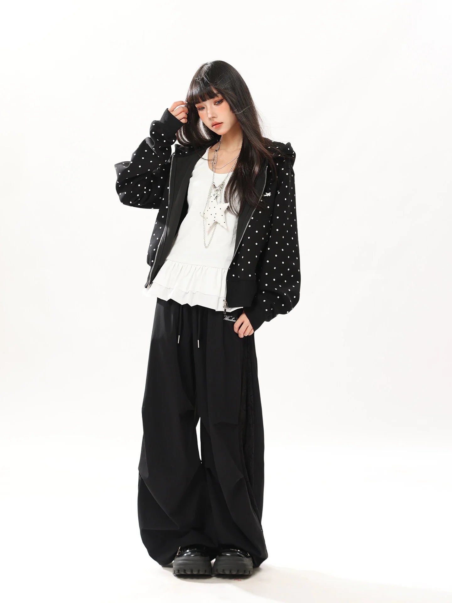 Vintage Polka Dot Cropped Hoodie   OL2227