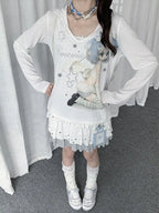 Semi-Sheer Cartoon Hooded Long-Sleeve Tee OL2389