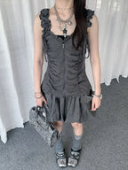Ruffled Tie Double Zipper Vest OL2283