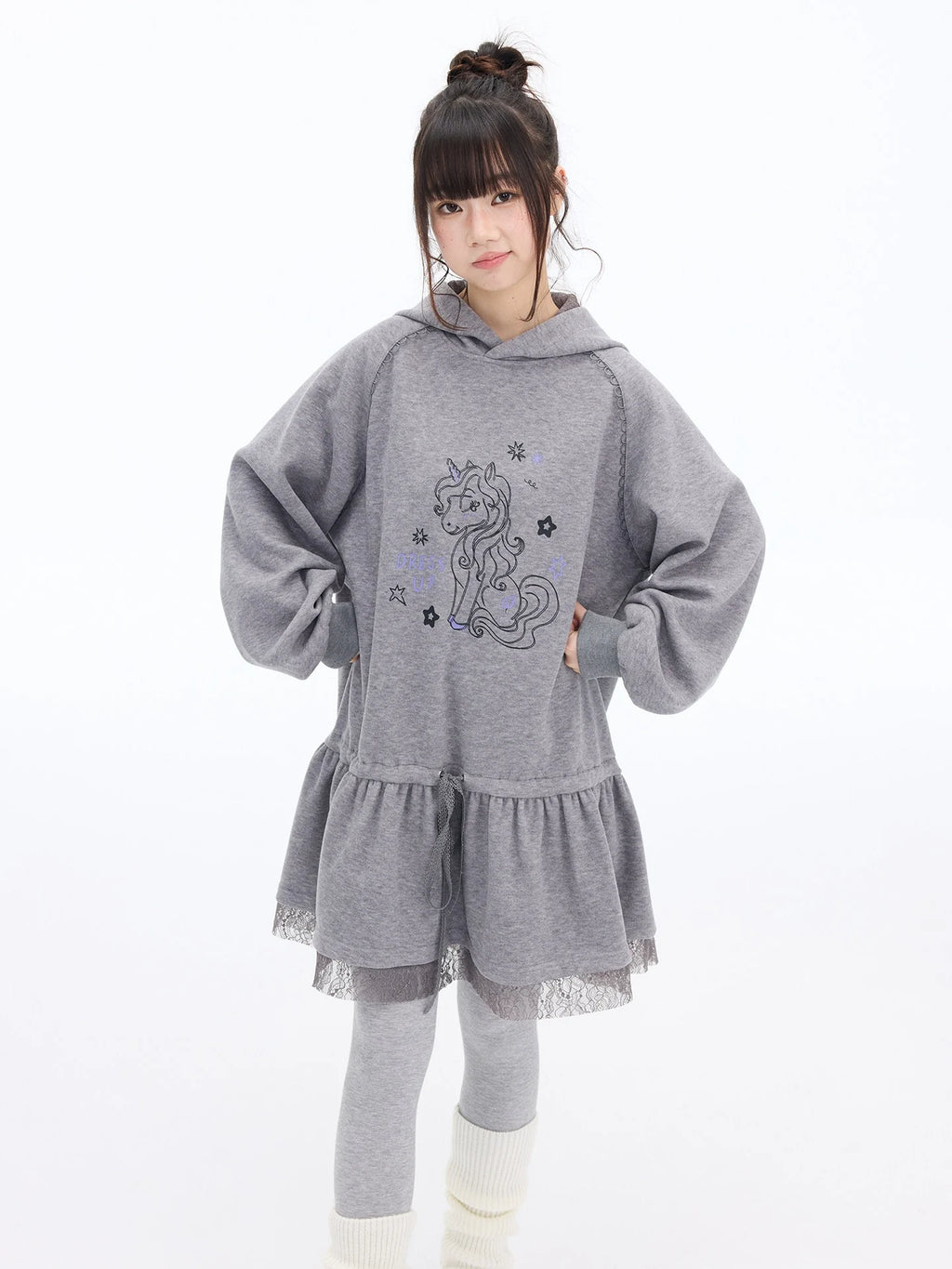 Pony Graphic Long Hooded Sweatshirt Dress oliviroa オリヴィオラ