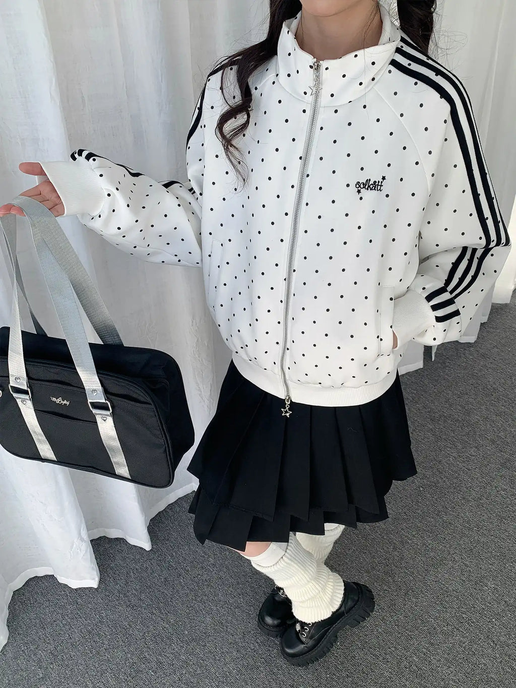Polka Dot Zip-Up Sweatshirt OL2276