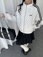 Polka Dot Zip-Up Sweatshirt OL2276