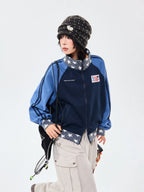 Retro Colorblock Stand Collar Zip Jacket   oliviroa オリヴィオラ