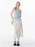 High Waist Lace Ruffle Slit Midi Skirt OL2254