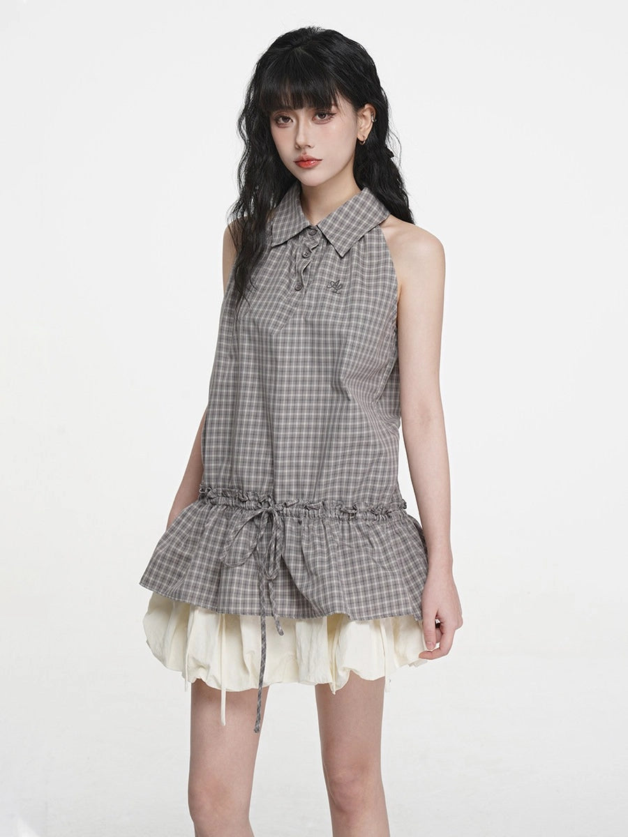 Blue Plaid Sleeveless Shirt OL2335