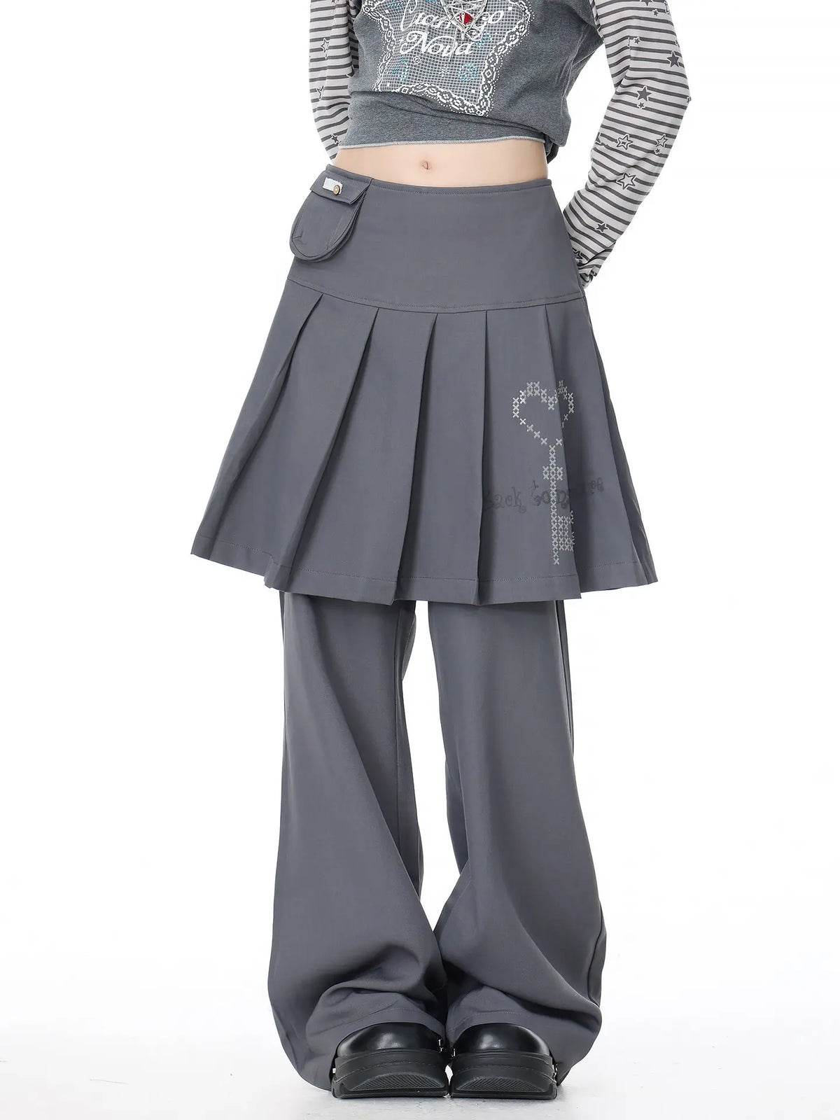 Pleated Skirt Layered Flare Pants oliviroa オリヴィオラ