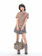 Vintage Plaid Asymmetrical Slim Fit Crop Shirt OL2322