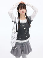 Polka Dot Lace Layered Fitted Long Sleeve Tee OL2397
