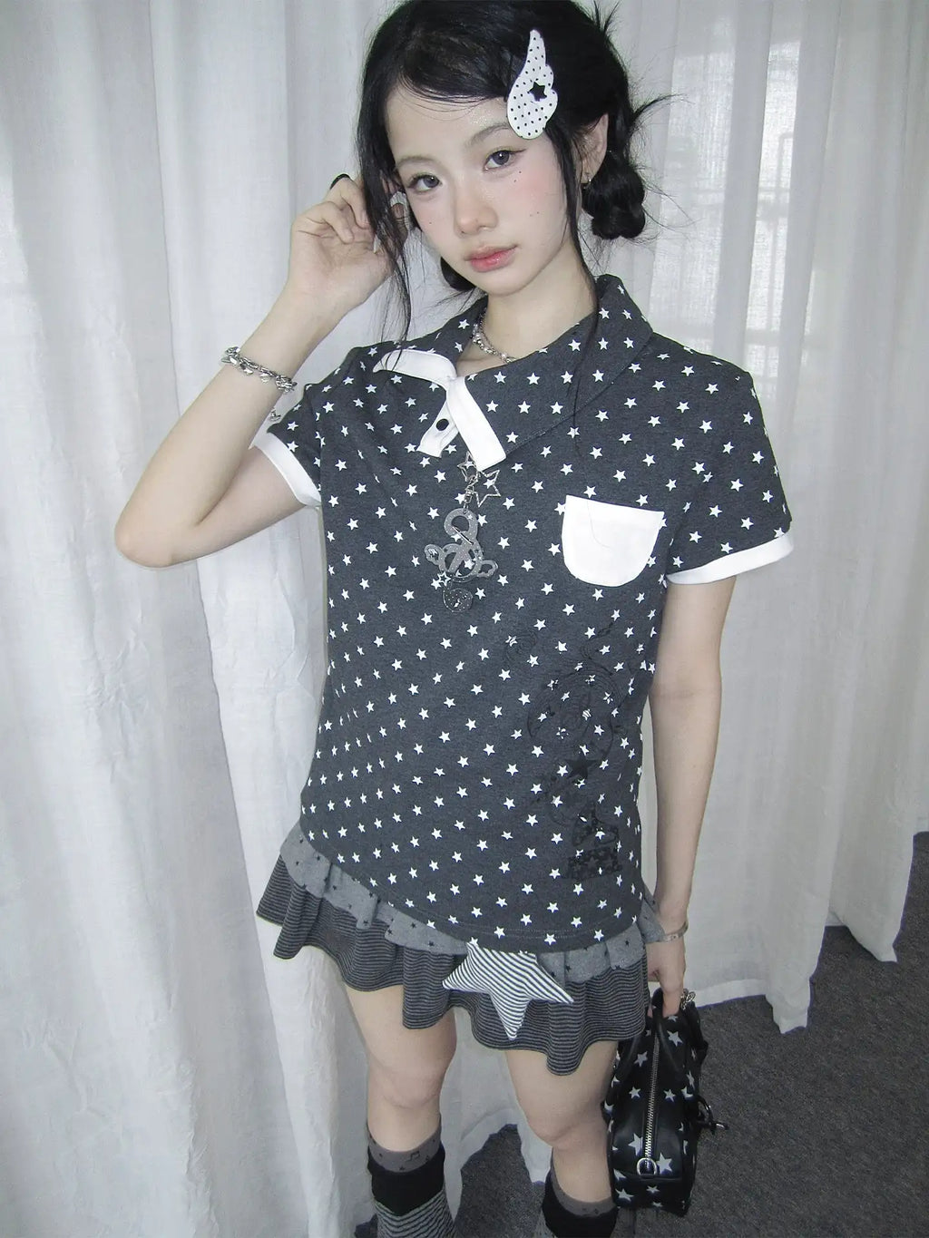 Allover Star Asymmetric Polo Tee OL2388