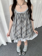 Gingham Lace Frill Cami Dress Y2K OL2325