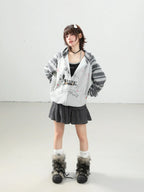 Vintage Dachshund Print Bunny Ear Hoodie Cardigan OL2230