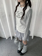 Polka Dot Scarf Neck Fitted Long Sleeve Tee oliviroa オリヴィオラ