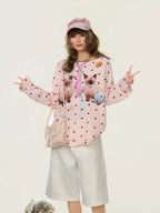 Cat Star Print Off Shoulder Long Sleeve Top OL2345