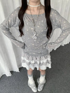 Star Print Slim Long Sleeve Tee OL2282