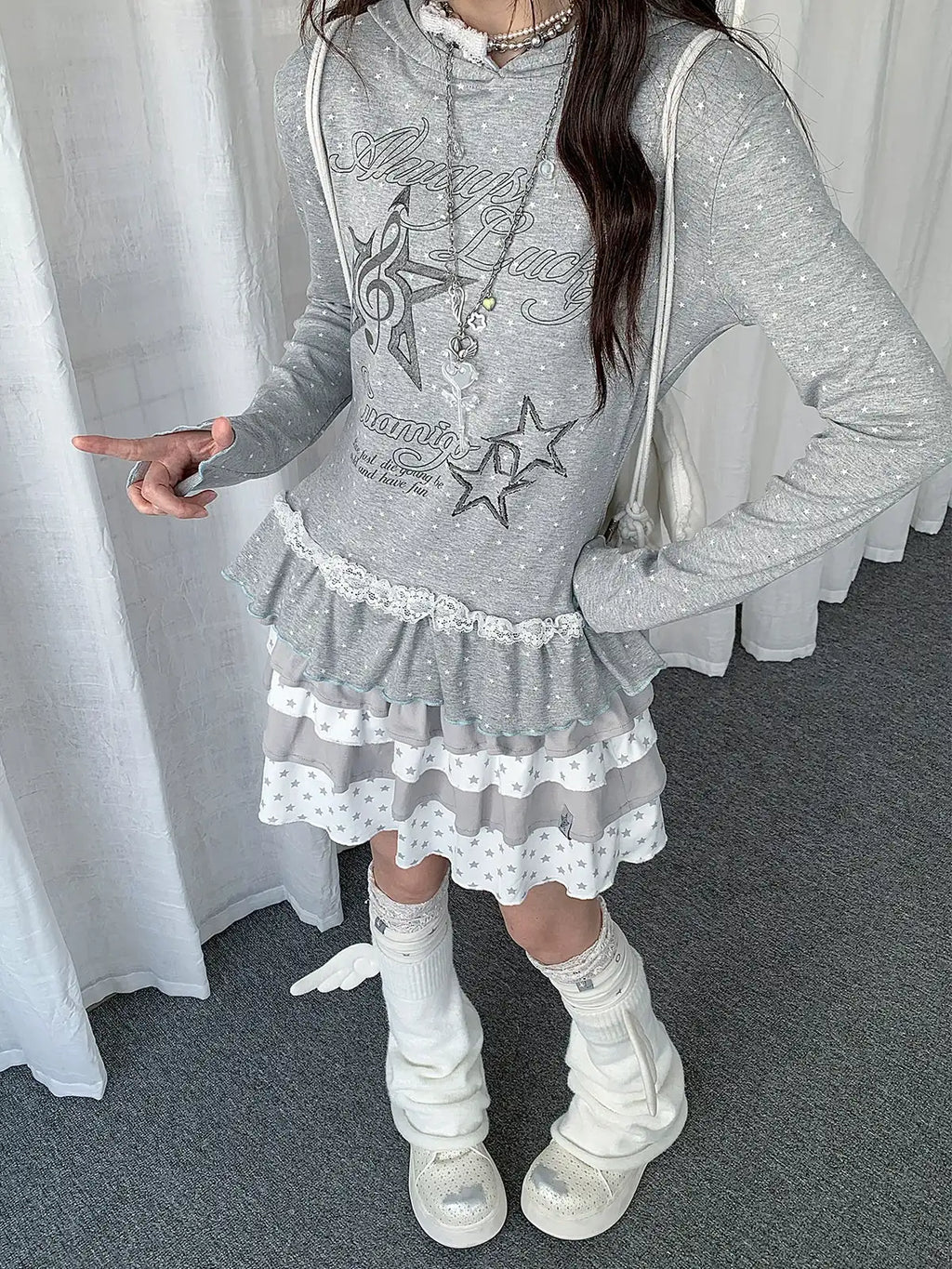 Star Ruffle Hem Long Sleeve Tee OL2392