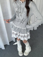 Star Ruffle Hem Long Sleeve Tee OL2392