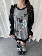 Polka Dot Music Note Layered Long Sleeve Tee OL2387