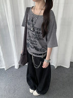 Vintage Stripe Drawstring Shoulder T-Shirt OL2286