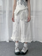 Y2K Polka Dot Note Heart Ruffle Cropped Pants oliviroa オリヴィオラ
