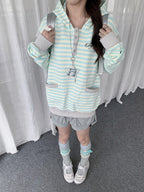 Striped Layered Half Zip Hoodie OL2434