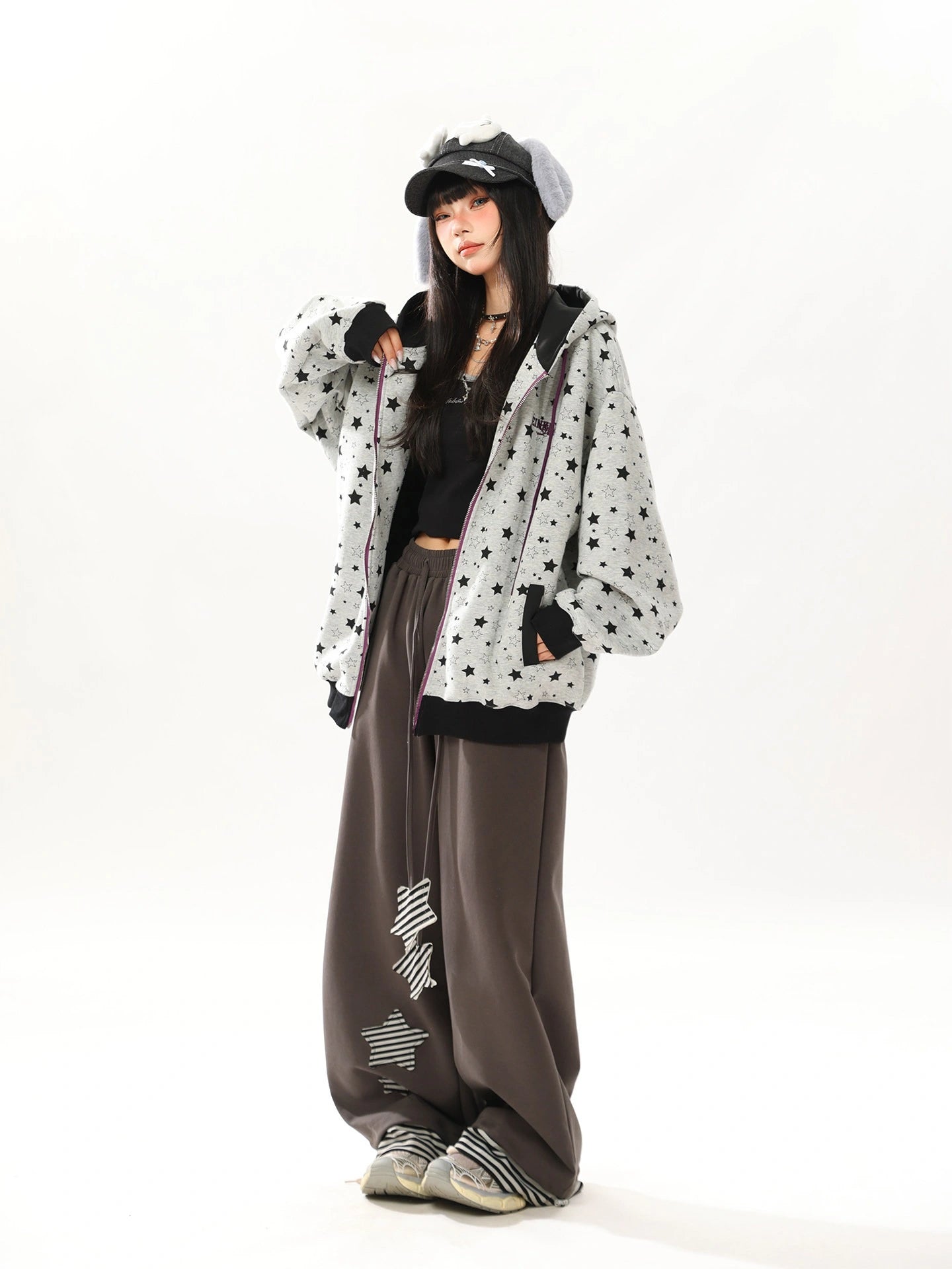 Y2K Star Print Hoodie Zip Cardigan Jacket OL2321