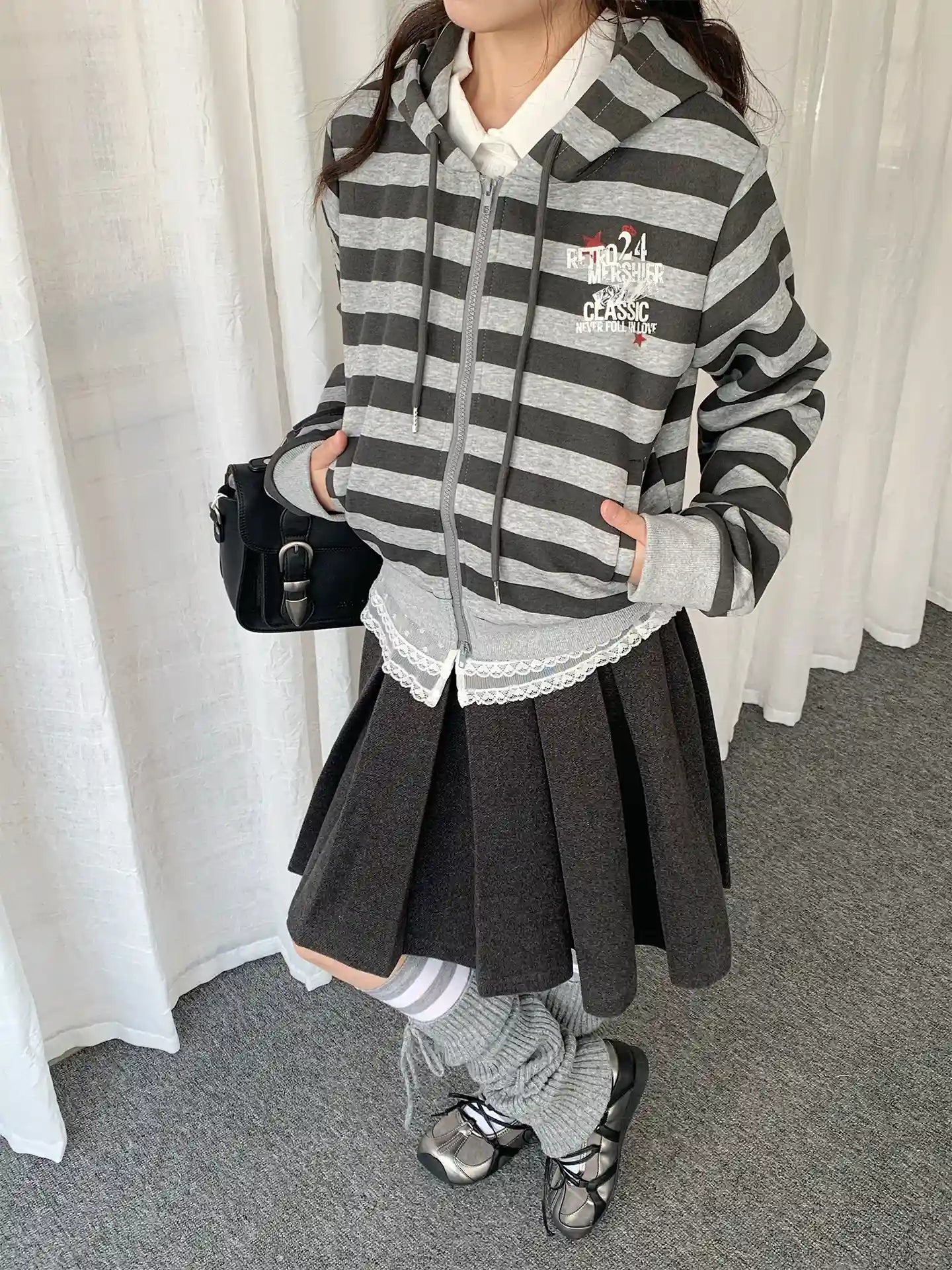 Vintage Y2K Striped Cropped Hoodie Jacket   OL2239