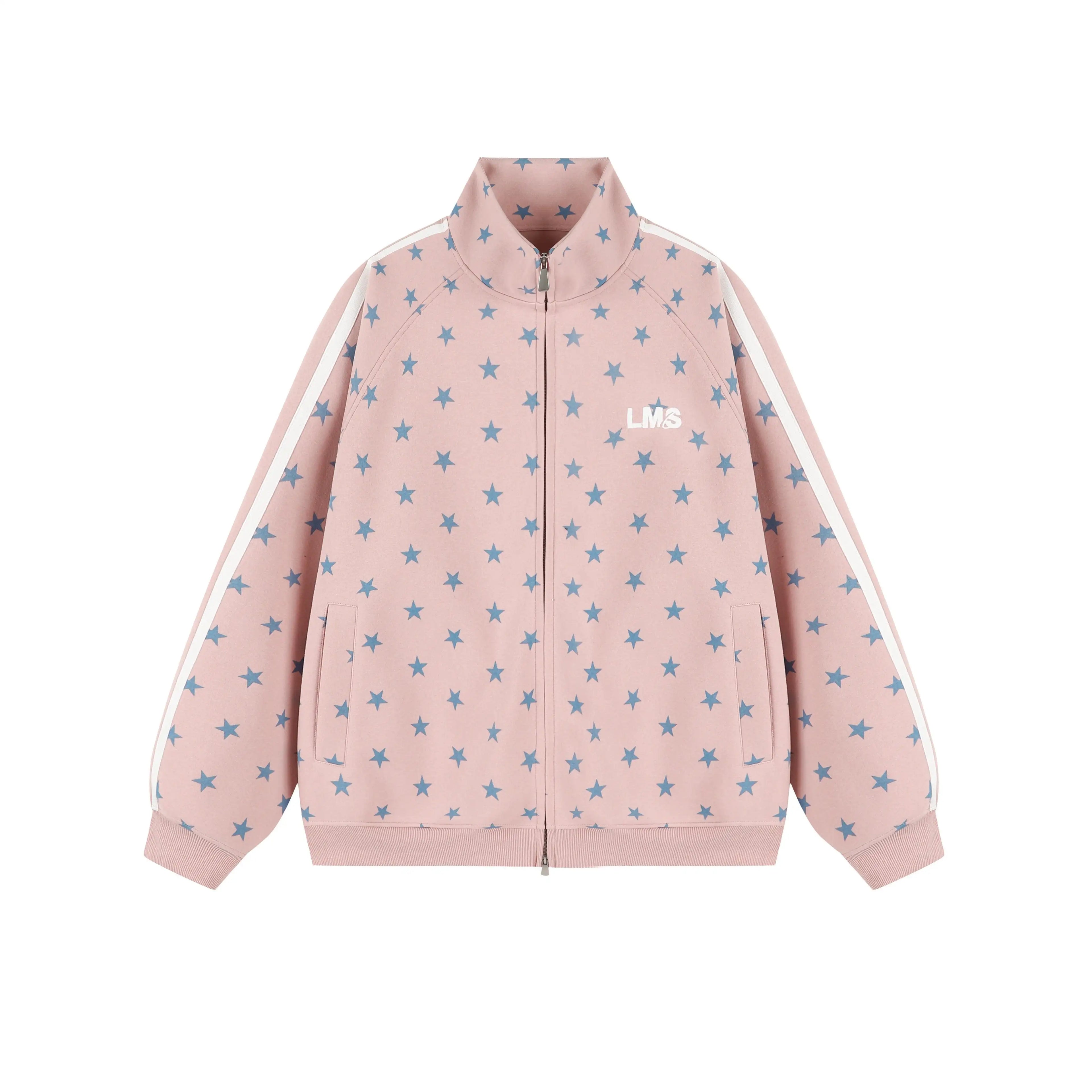 All Over Star Print Stand Collar Jacket   OL2231