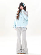 Polka Dot Colorblock Dog Print Hoodie oliviroa オリヴィオラ