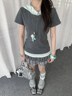 Faux Layered Polka Dot Slim Tee oliviroa オリヴィオラ
