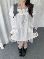 Polka Dot Layered Mesh Hem Dress OL2386