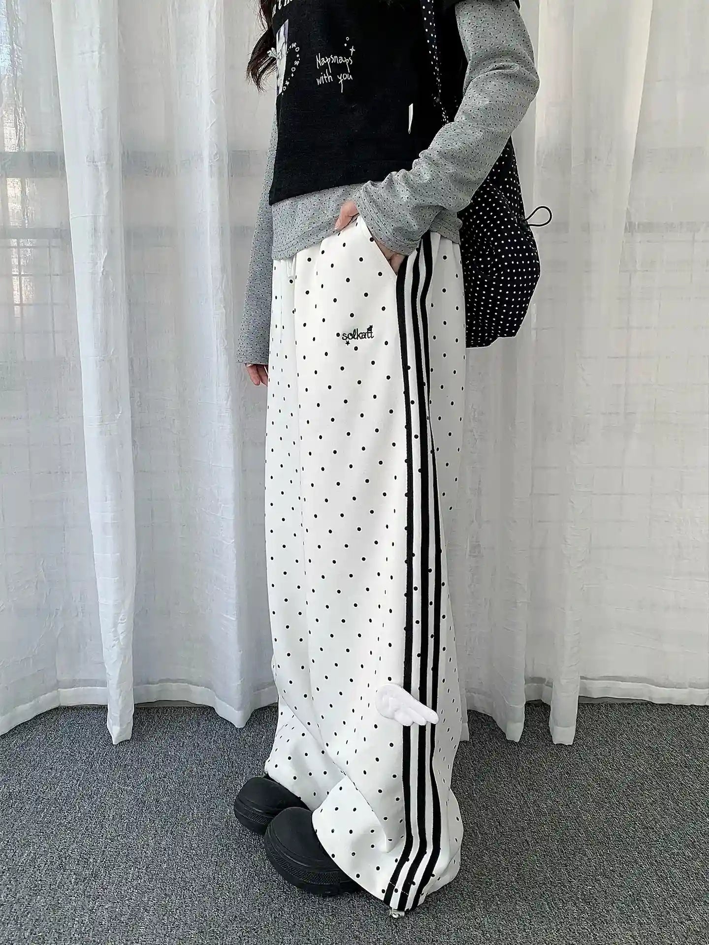 Polka Dot Stripe Wing Sweatpants   OL2242