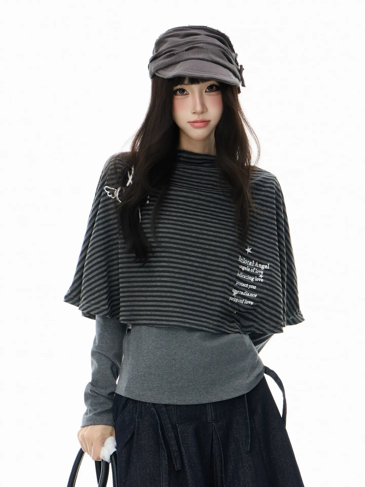 High Neck Cape Layered Long Sleeve Tee oliviroa オリヴィオラ