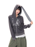 Heart Print Bunny Ear Zip Hoodie oliviroa オリヴィオラ