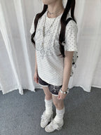 White Polka Dot Heart Note Slim Fit Tee OL2332