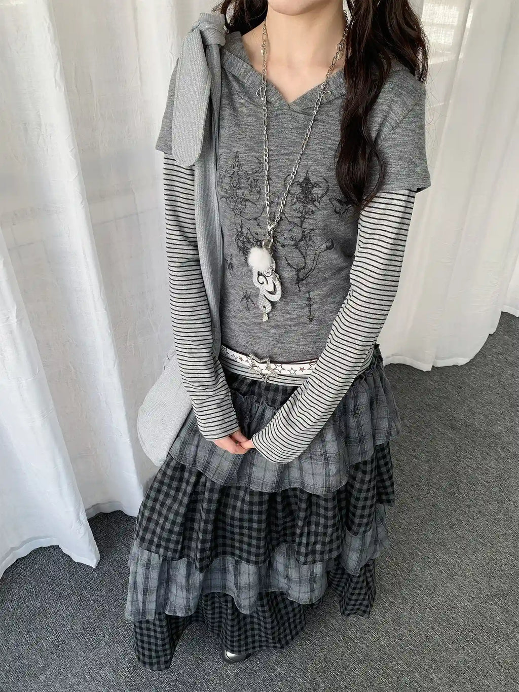 Y2K Layered Stripe Slim Fit Top   OL2244