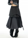 Asymmetric Plaid Layered Maxi Skirt oliviroa オリヴィオラ