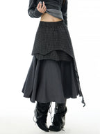 Asymmetric Plaid Layered Maxi Skirt oliviroa オリヴィオラ