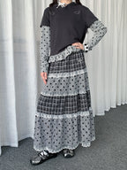 Lace Trim Polka Dot Tiered Midi Skirt oliviroa オリヴィオラ