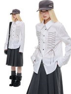 Ribbon Tie Drawstring Shirt oliviroa オリヴィオラ
