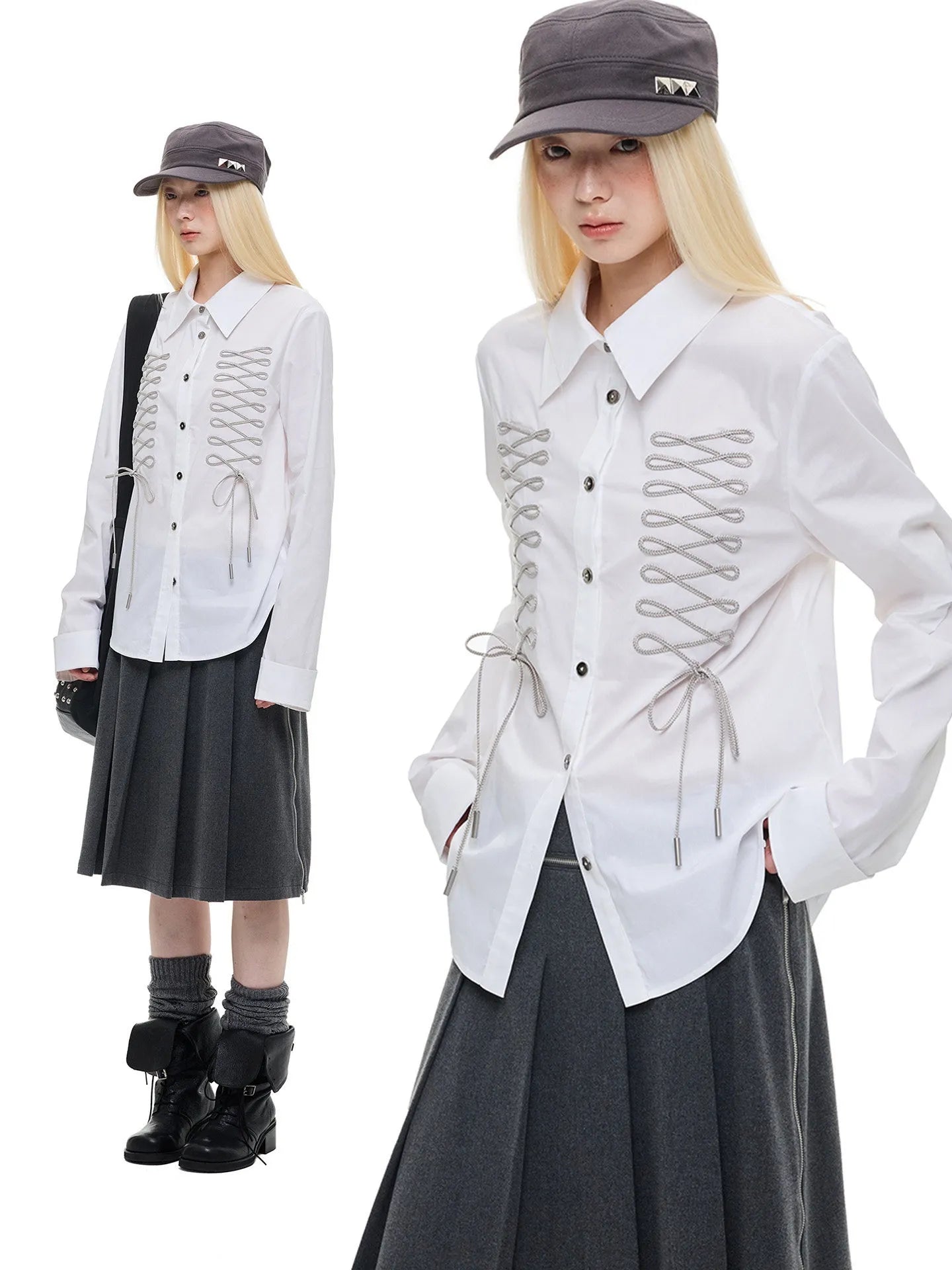 Ribbon Tie Drawstring Shirt oliviroa オリヴィオラ