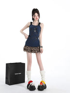 Leopard Print Fitted Top and Mini Skirt Set   OL2229