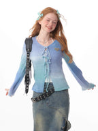 Bow Gradient Slim Fit Cardigan oliviroa オリヴィオラ