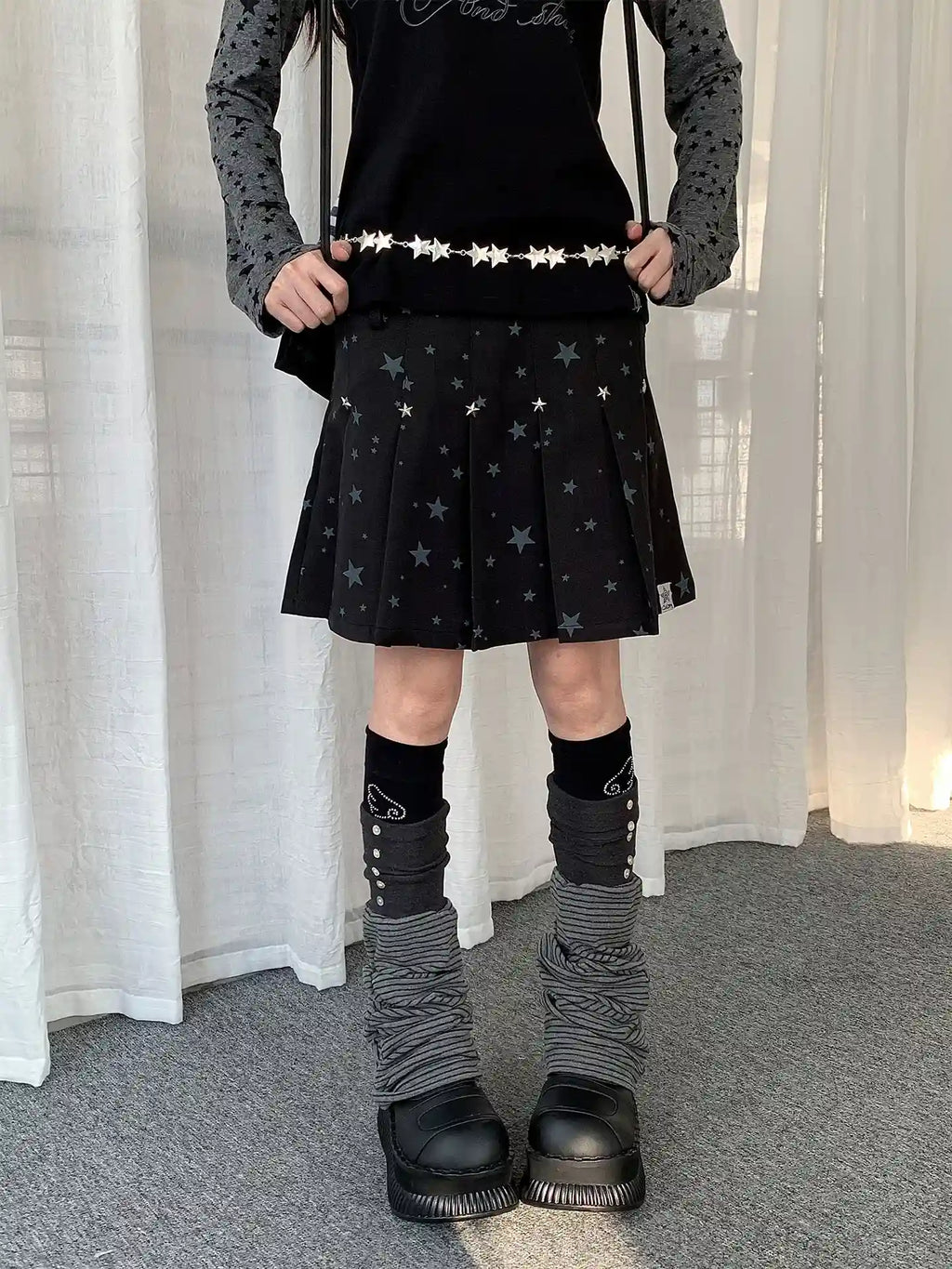 Y2K Star Print Pleated Skirt   OL2238