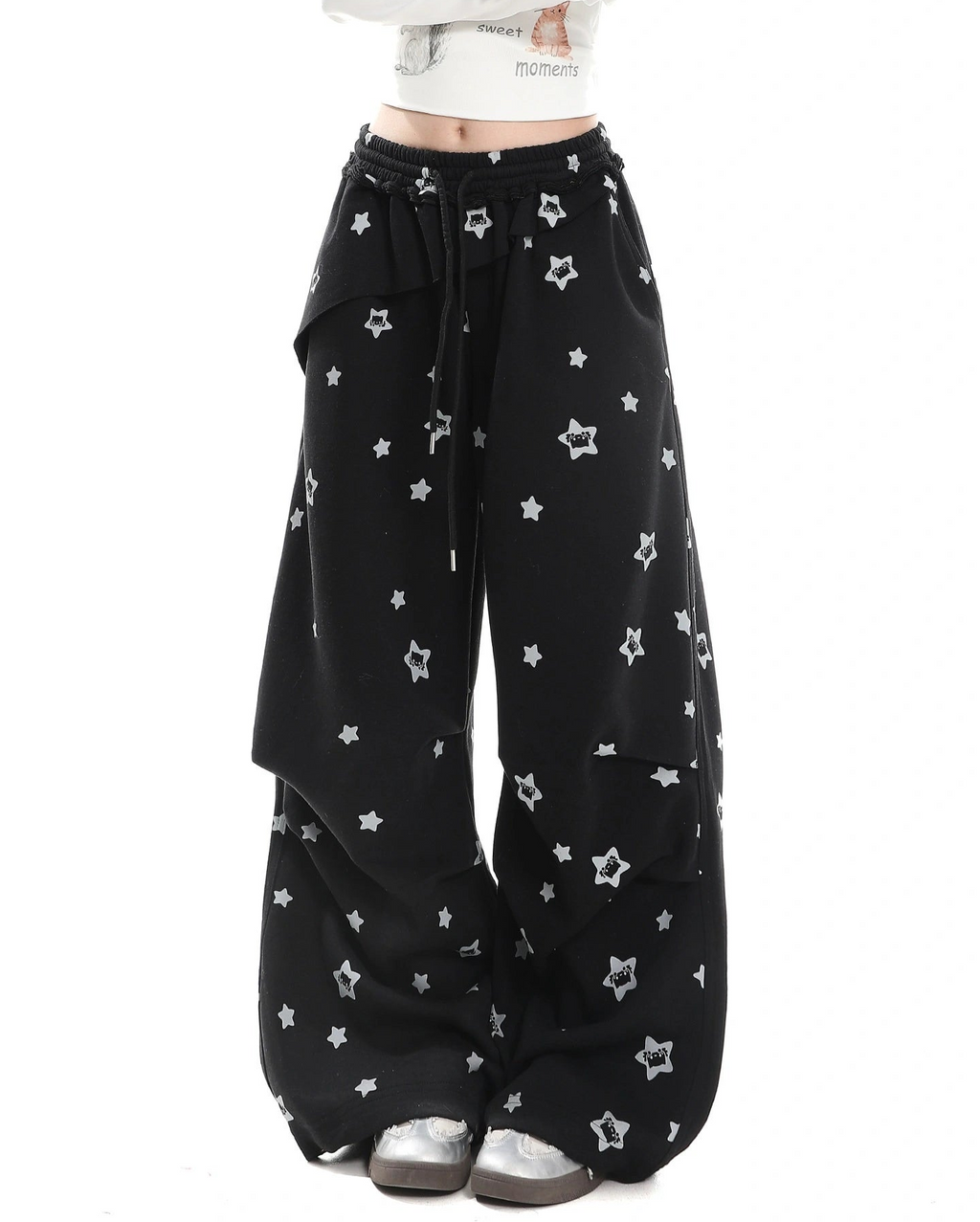 Star Print Wide Leg High Waist Relaxed Pants OL2247