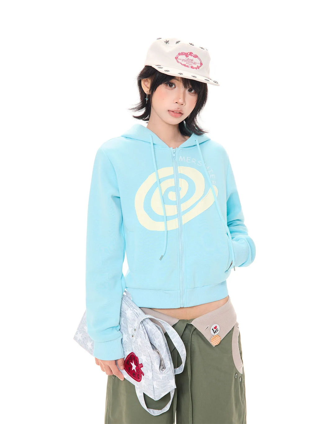 Swirl Patch Cropped Zip Hoodie OL2422
